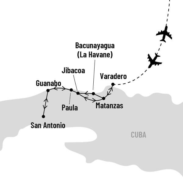 Jibacoa, Cuba à vélo map