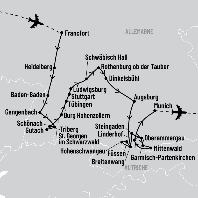 L'Allemagne enchantée De la Forêt-Noire aux Alpes bavaroises map