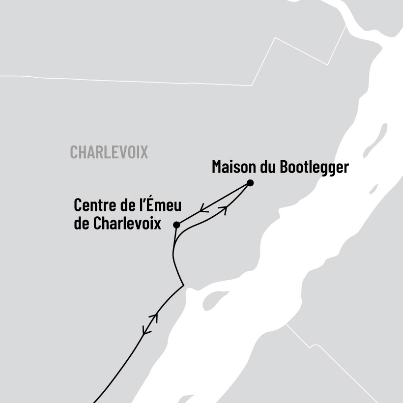 Train de Charlevoix et la Maison Bootlegger map
