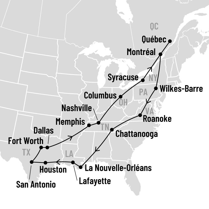Louisiane, Texas et Tennessee map