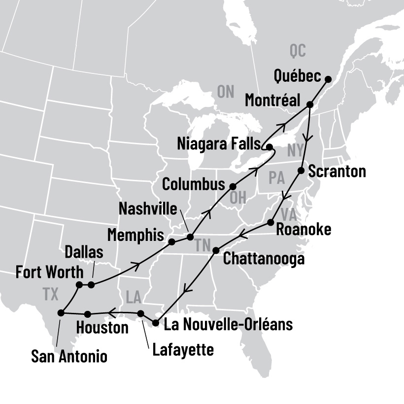 Louisiane, Texas et Tennessee map
