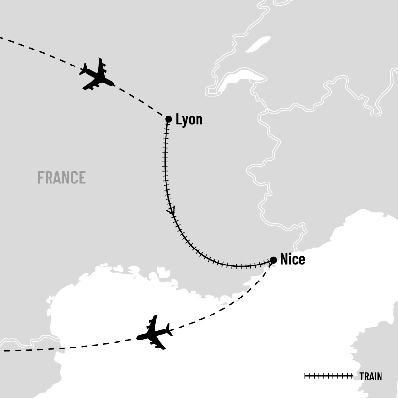 Lyon et Nice en train map