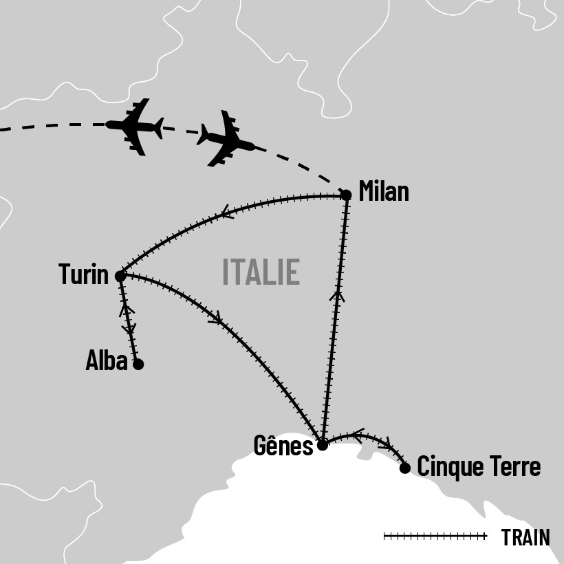 Féerie de Noël à Milan-Turin et Gênes en train map