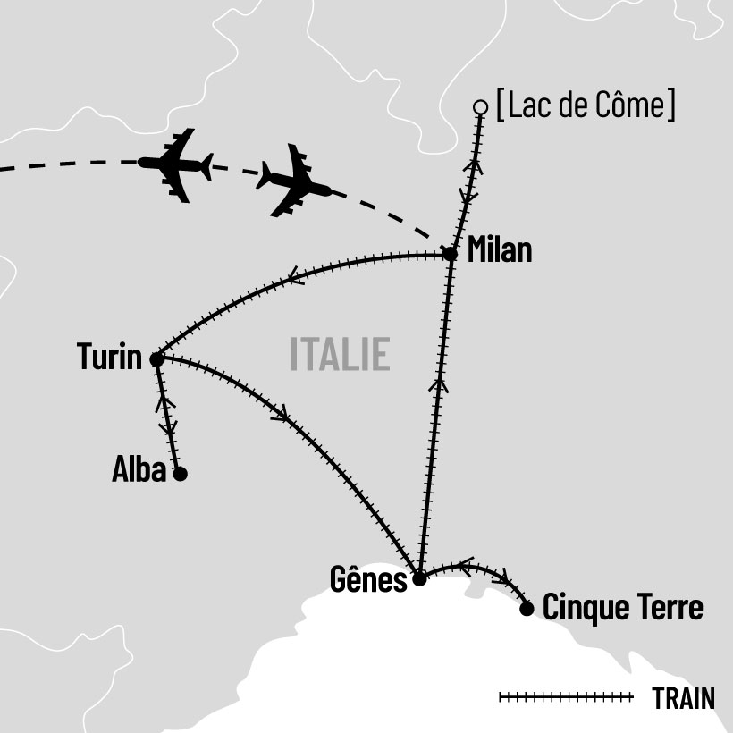 Milan, Turin et Gênes en train map