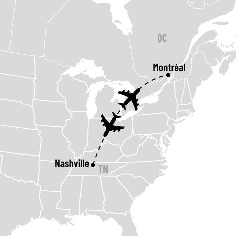 Nashville en avion: La capitale du Country! map