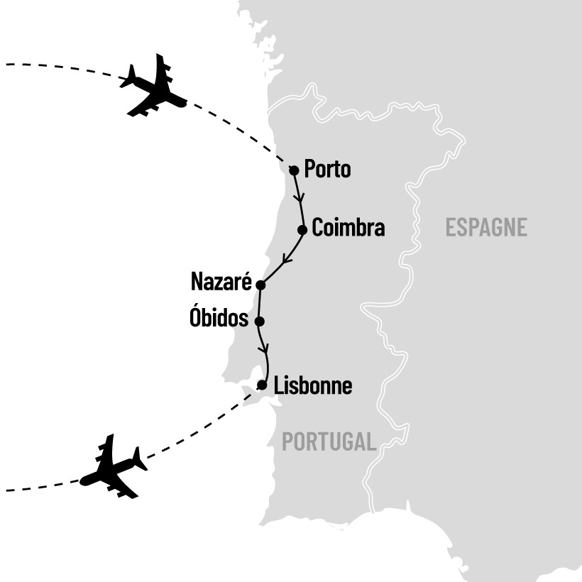 Porto, Nazaré et Lisbonne map