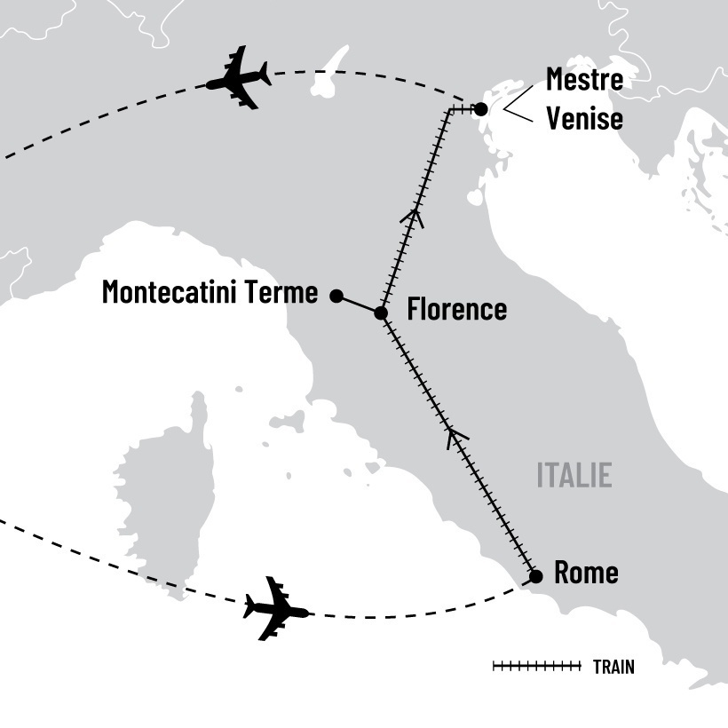 Rome, Florence et Venise en train map