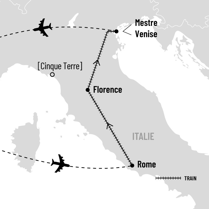 Rome, Florence et Venise en train map