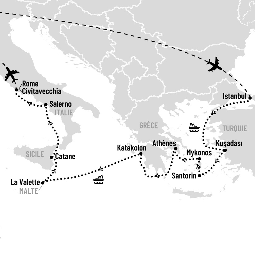 Sicile, Malte et Îles grecques en croisière map