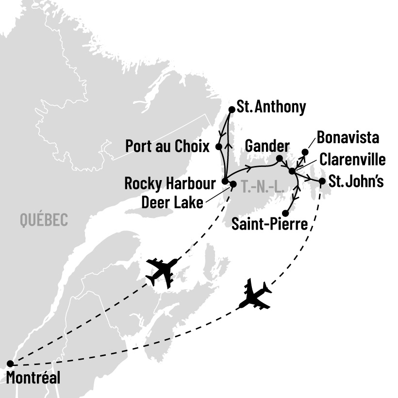 Terre-Neuve et Saint-Pierre-et-Miquelon en avion: Une découverte pittoresque! map