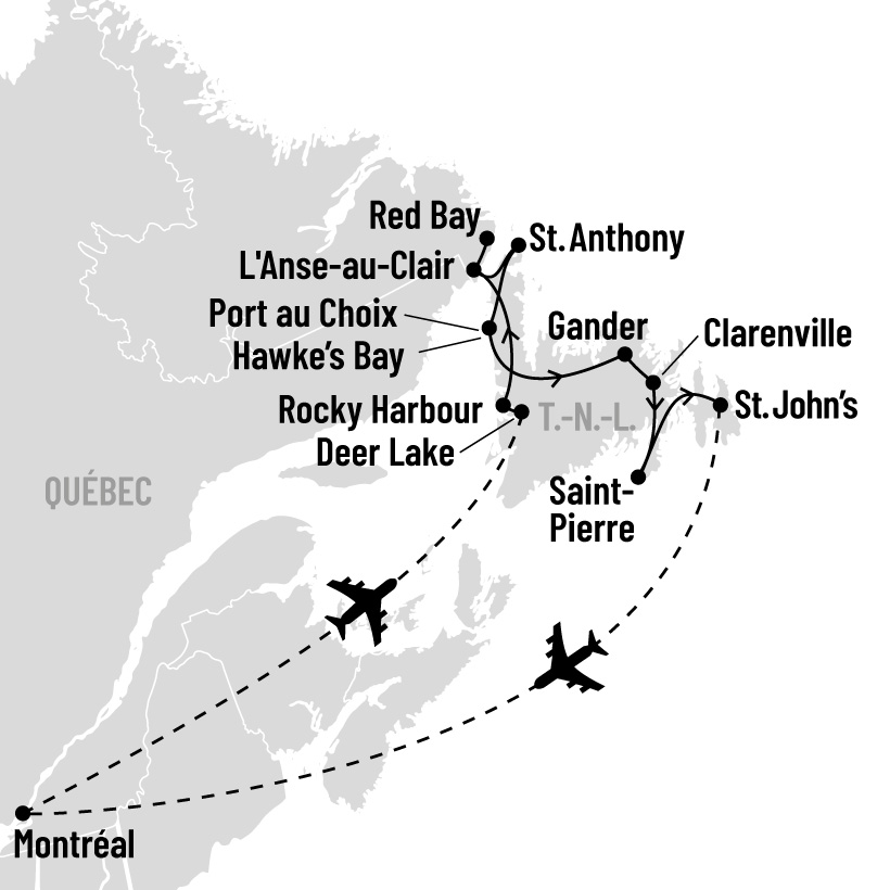 Terre-Neuve-et-Labrador et Saint-Pierre-et-Miquelon en avion map