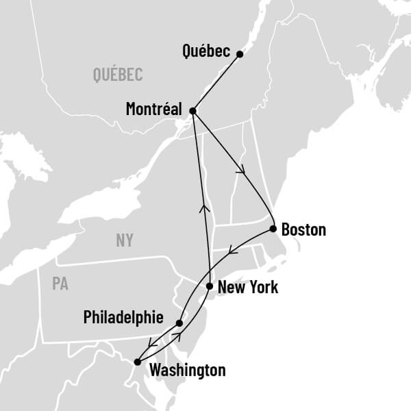 Tournée des capitales américaines 8 jours map