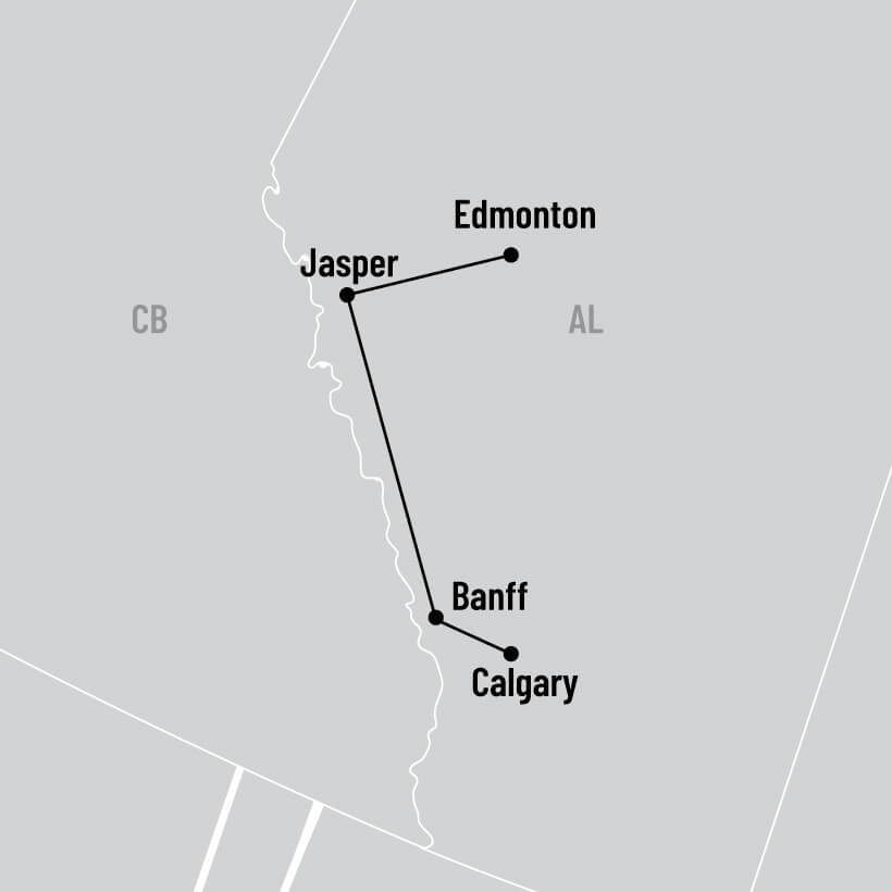 Tournée express des Rocheuses Canadiennes: de Banff à Jasper map