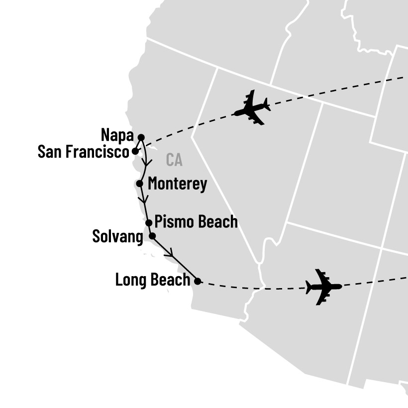 Vignobles et gourmandises en Californie map