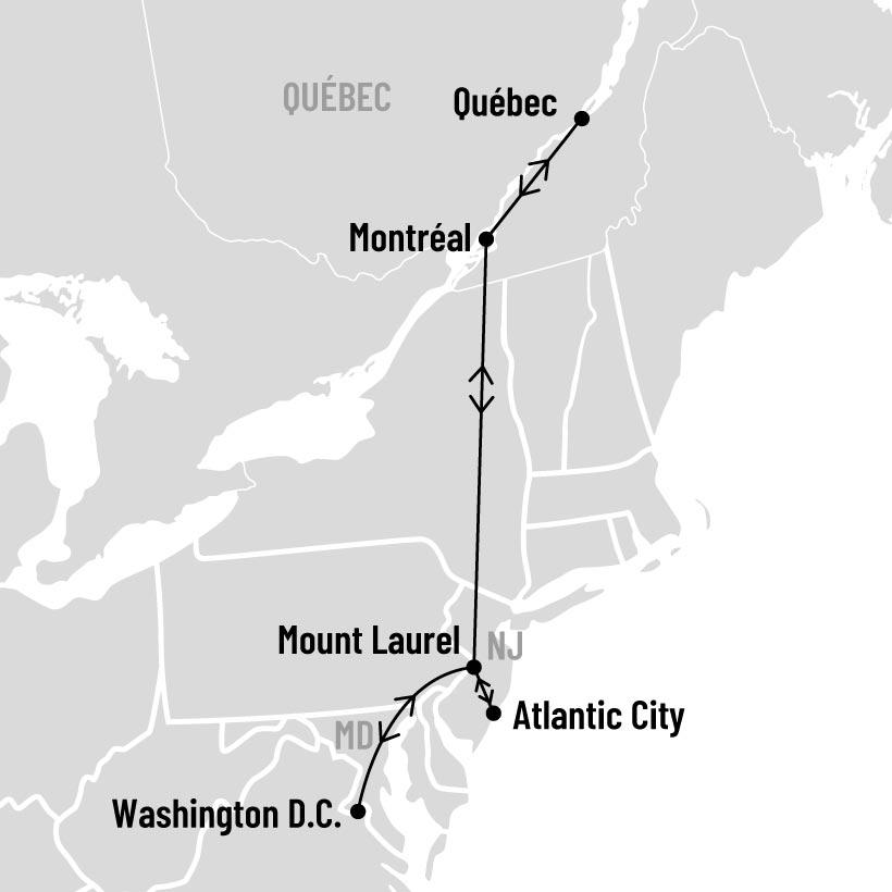 Washington D.C., Philadelphie et Atlantic City map