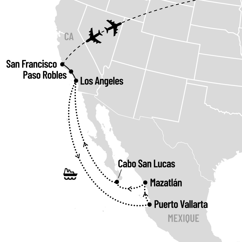 Circuit en Californie et croisière sur la Riviera Mexicaine map