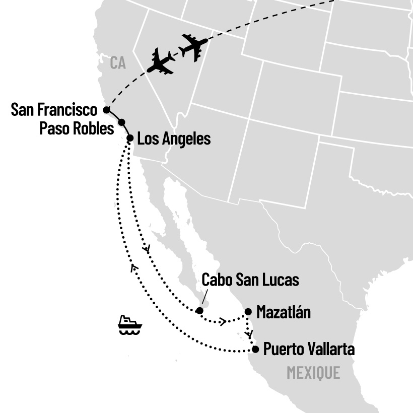 Circuit en Californie et croisière sur la Riviera Mexicaine map
