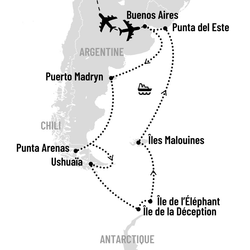 Duo Amérique du Sud et Antarctique en croisière map