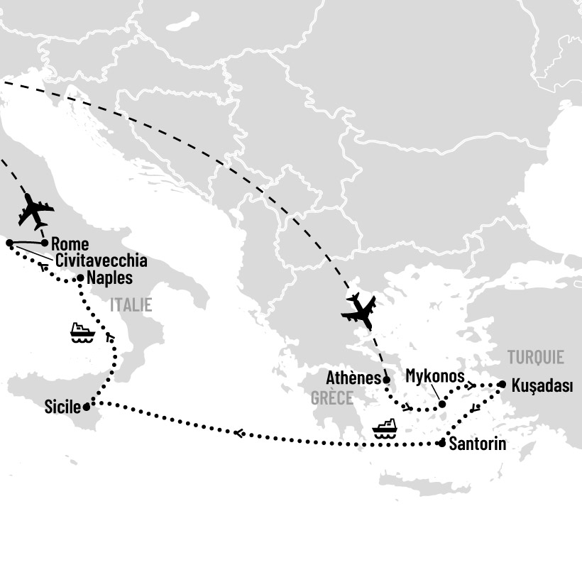 Croisière dans les Îles grecques et Italie map