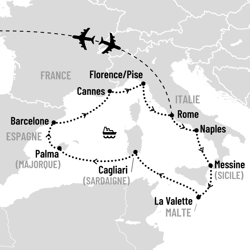 Italie, Espagne, Malte et Sardaigne en croisière map