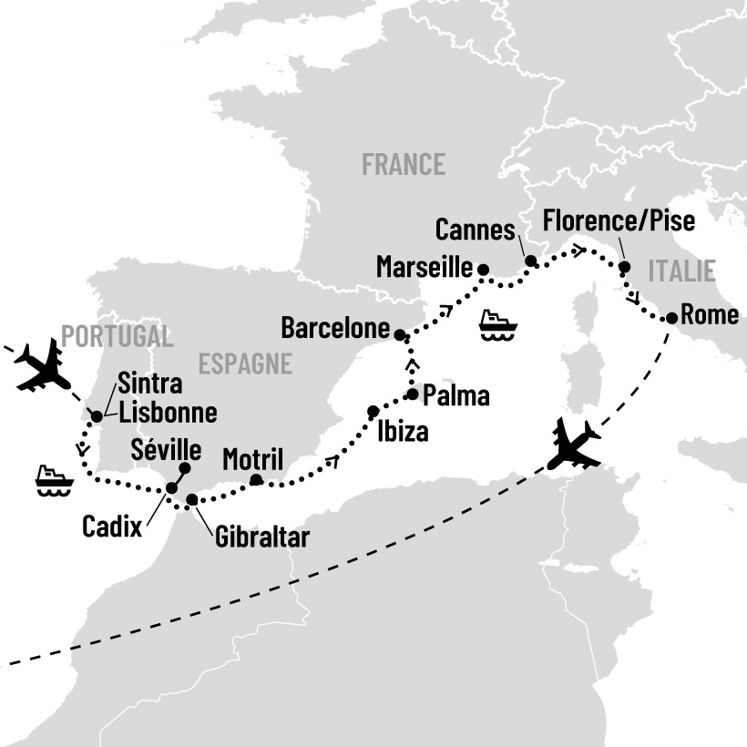 Portugal, France et Italie en croisière map