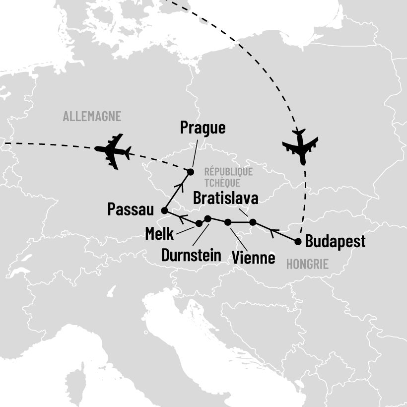 Croisière - Joyaux du Danube et Prague map