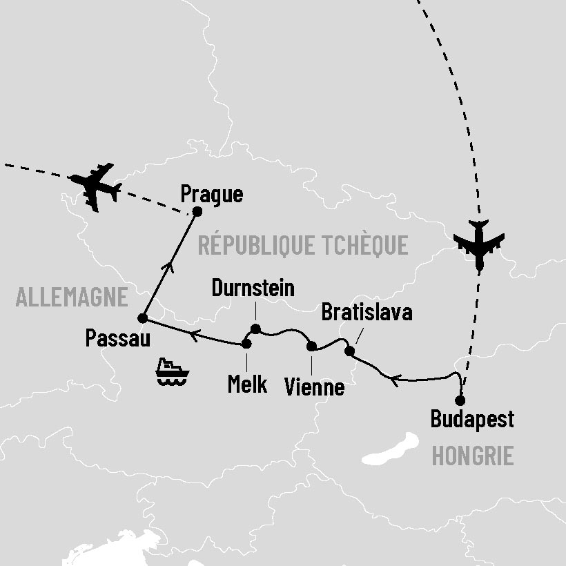 Croisière sur le Danube et Prague map