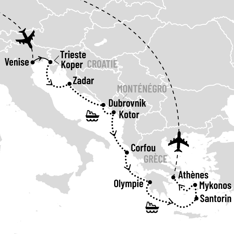Venise, Îles grecques et Croatie en croisière map