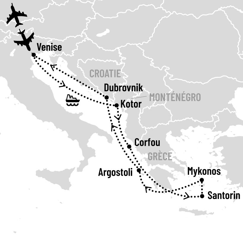Venise, Iles grecques et Croatie en croisière map