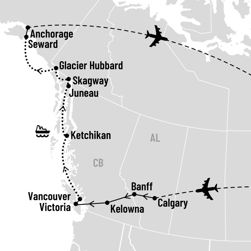 Croisière en Alaska et circuit dans l'Ouest canadien map