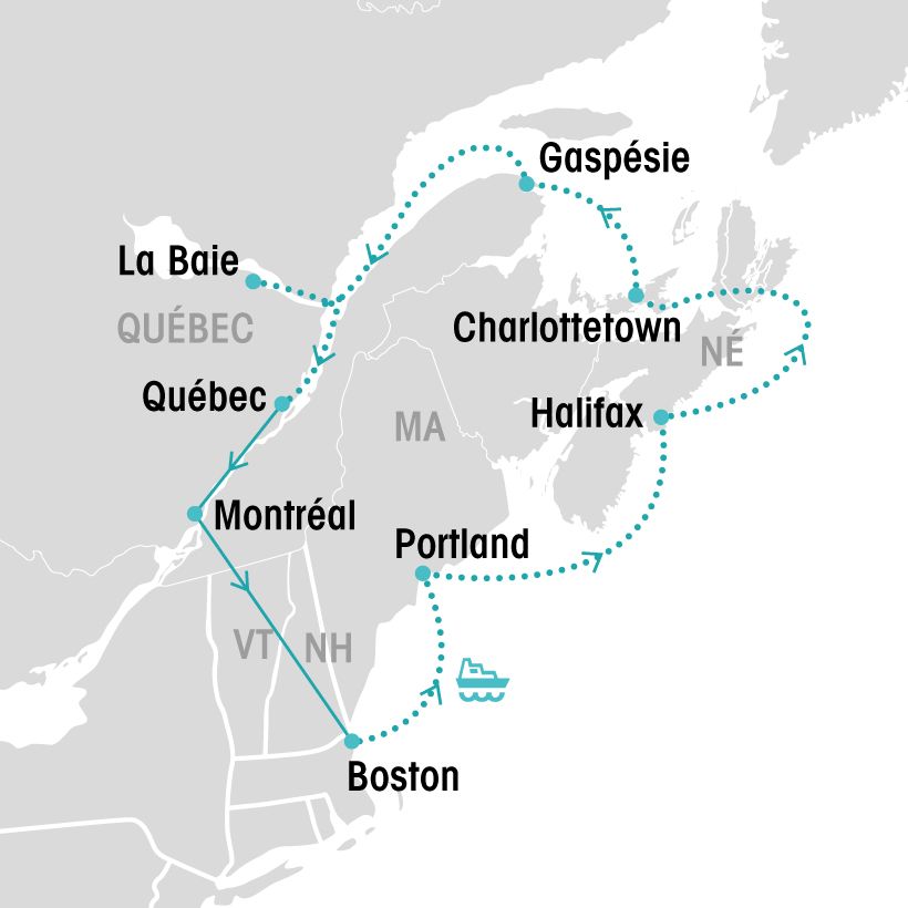 Croisière de Boston à Québec map