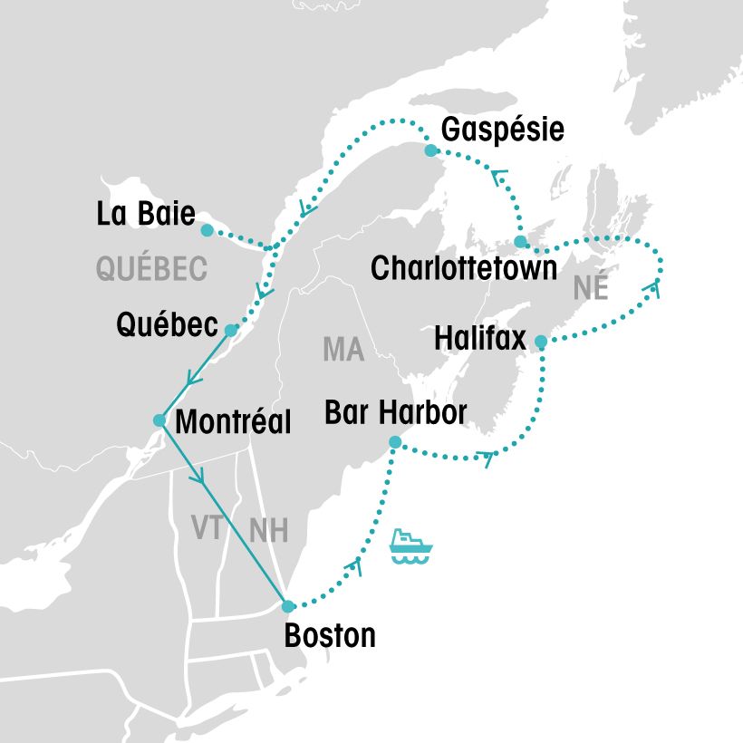 Croisière de Boston à Québec map