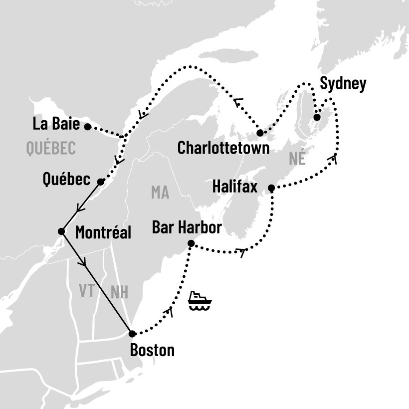 Croisière de Boston à Québec map