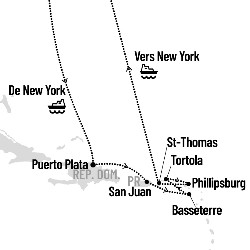 Croisière dans les Caraïbes de l'Est au départ de New York map