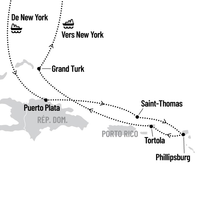 Croisière dans les Caraïbes au départ de New York map