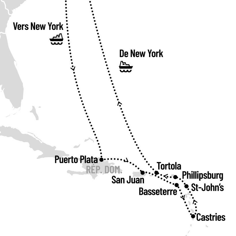 Croisière dans les Caraïbes de l'Est map