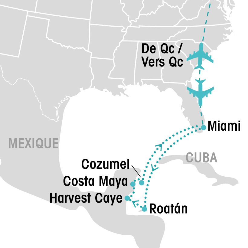 Croisière dans les Caraïbes du Sud au départ de Miami map