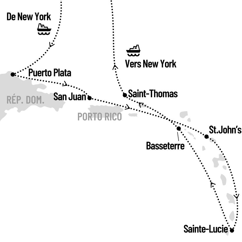 Croisière dans les Caraïbes du Sud au départ de New York map