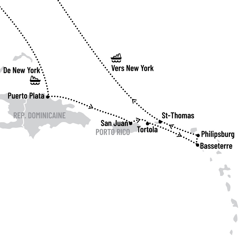 Croisière dans les Caraïbes du Sud au départ de New York map