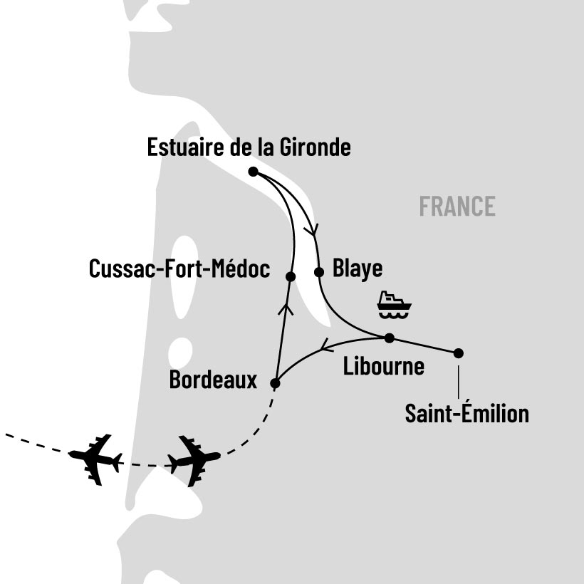 Croisière dans la région de Bordeaux map