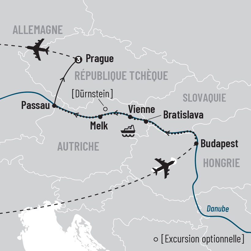 Croisière sur le Danube et Prague map