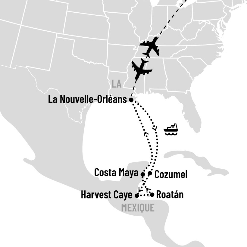 Nouvelle-Orléans et croisière dans les Caraïbes de l'Ouest map