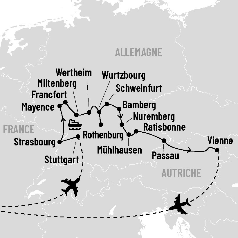 Croisière du Rhin au Danube map