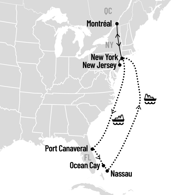 Croisière aux Bahamas au départ de New York map