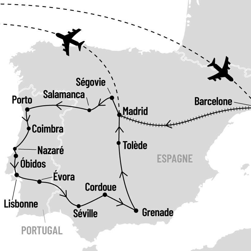 Grand tour d’Espagne et du Portugal map