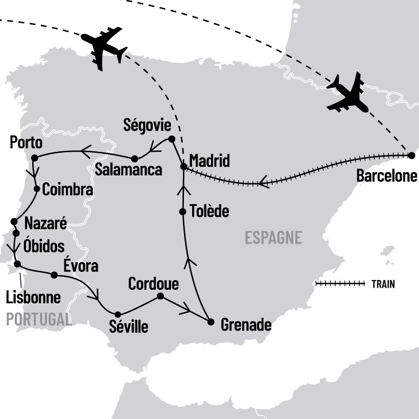 Grand tour d’Espagne et du Portugal map