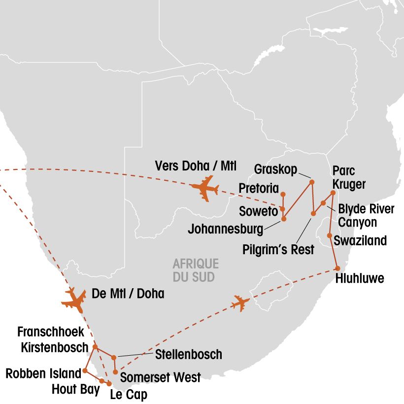 Le meilleur de l'Afrique du Sud map