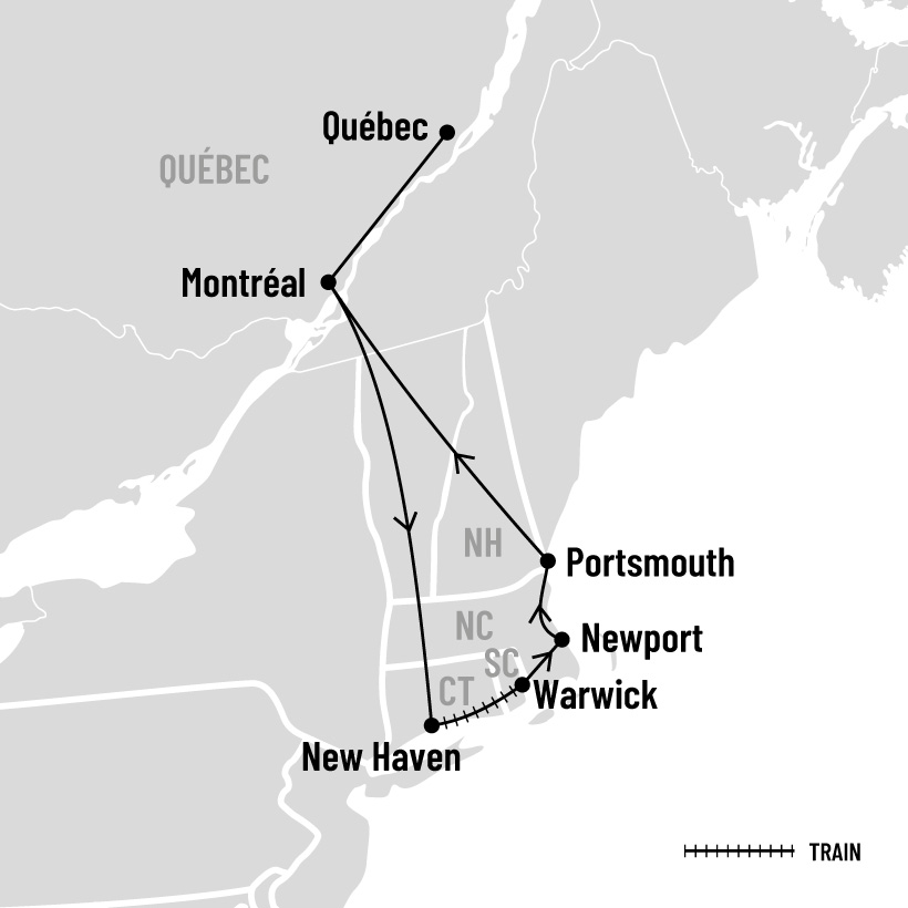 Les trains et châteaux de la Nouvelle-Angleterre map