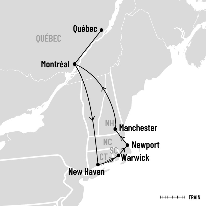 Les trains et châteaux de la Nouvelle-Angleterre map